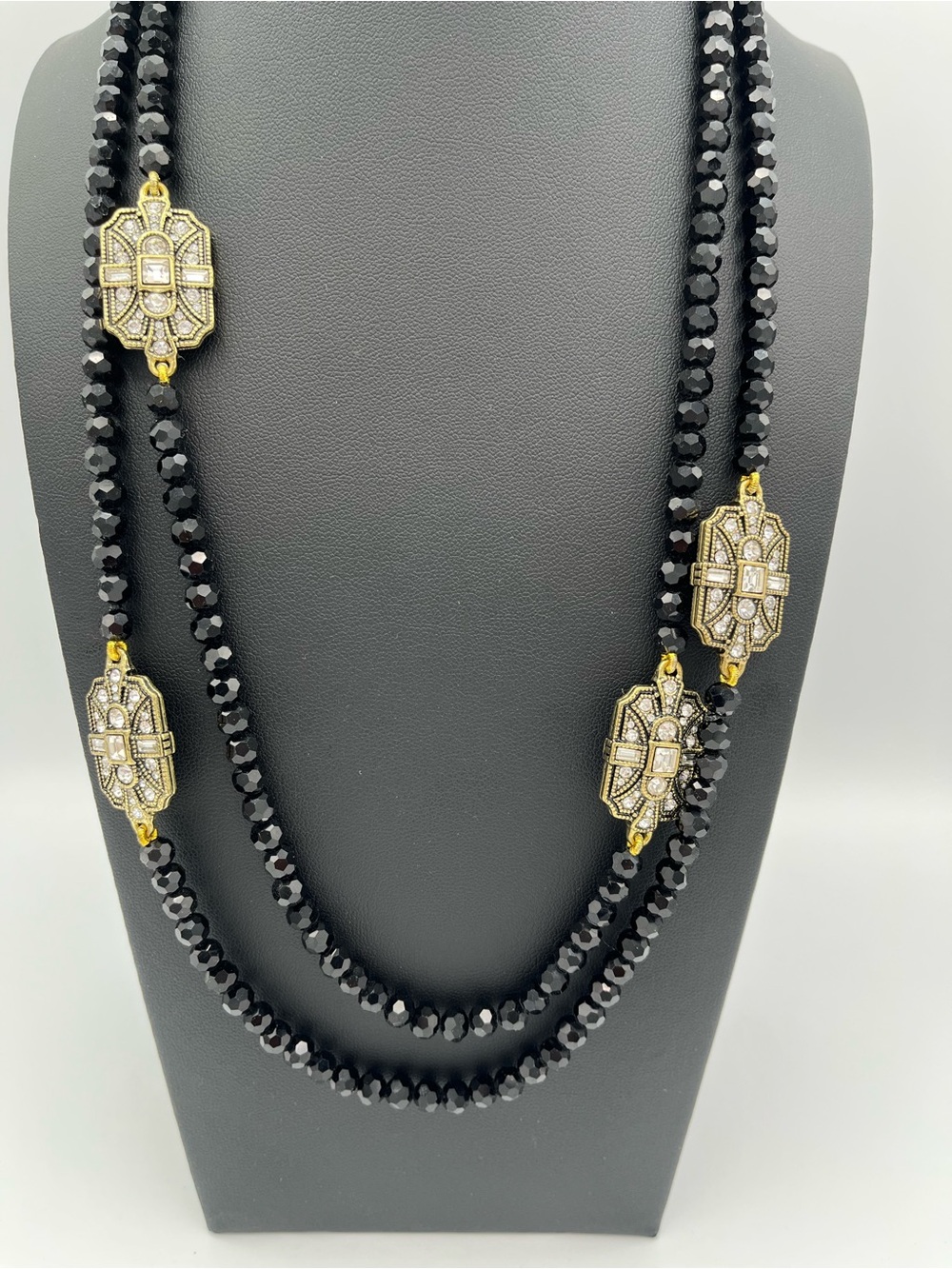 Signed Heidi Daus 48.5" Jet Black Beaded Long Station Necklace - Mint - Picture 2 of 5
